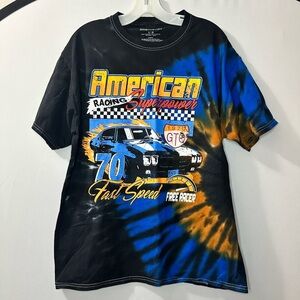 Chemistry Racing Superpower T-Shirt Mens  L 1970 GTO Fast Speed All Over Tie Dye